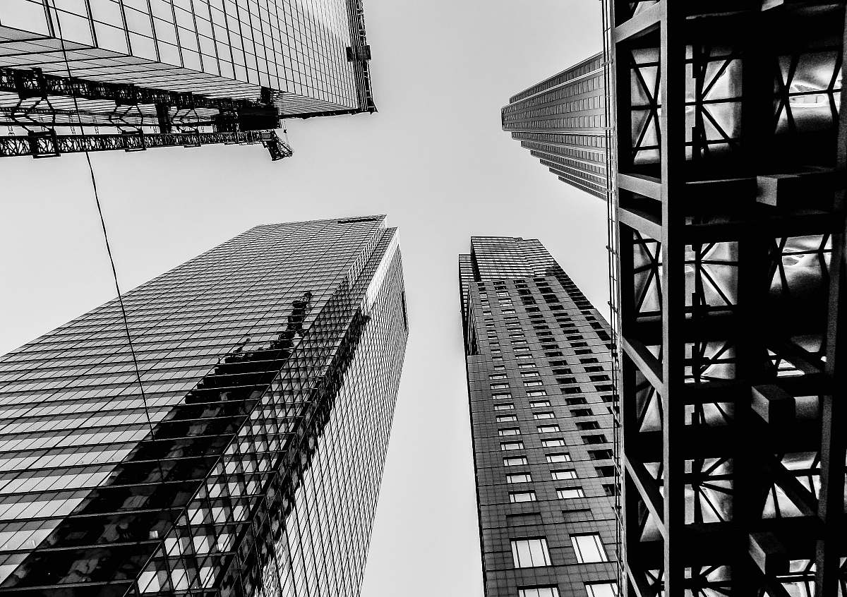 City Bottom View Of Curtain Wall Highrise Buildings During Daytime