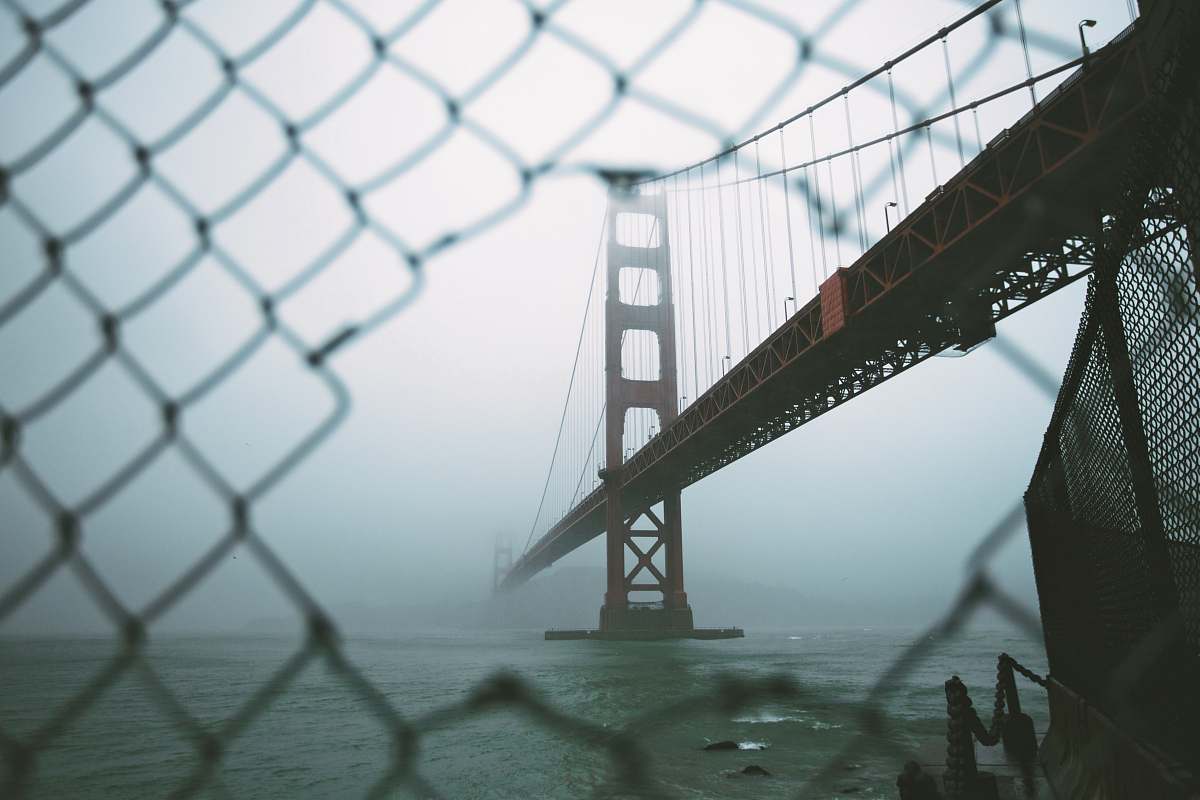 building Golden Gate Bridge, California with fog san francisco