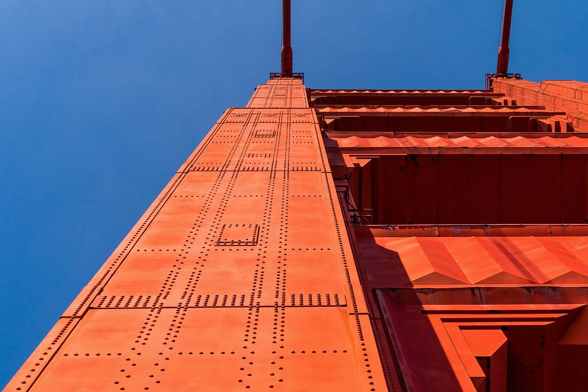 architecture structural shot of red building golden gate bridge