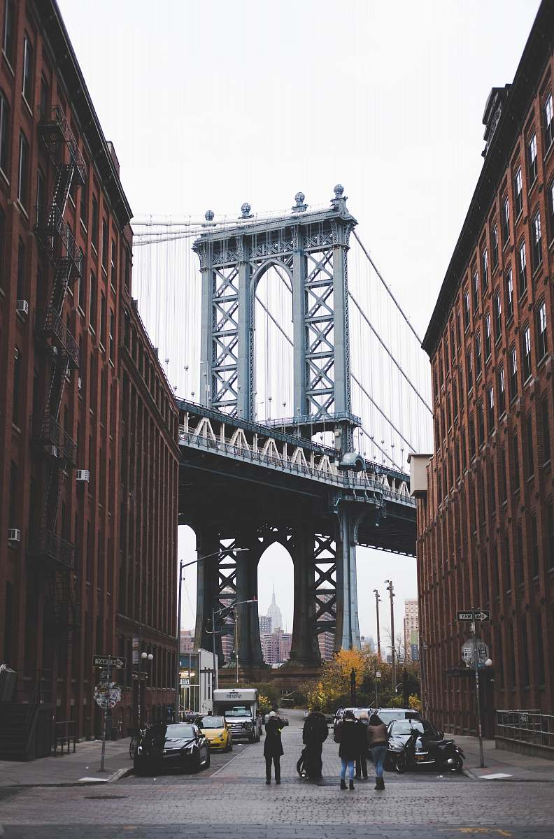vehicle low-angle photography of suspension bridge dumbo