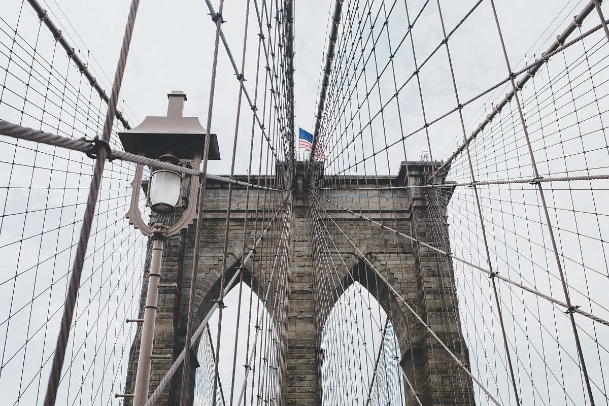 bridge Brooklyn Bridge, New York during day suspension bridge