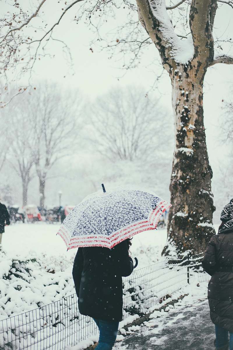 umbrella person walking while holding umbrella during snowy weather snow