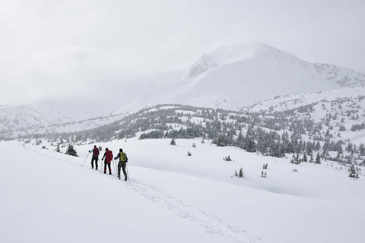 outdoors three people walking on snow snow