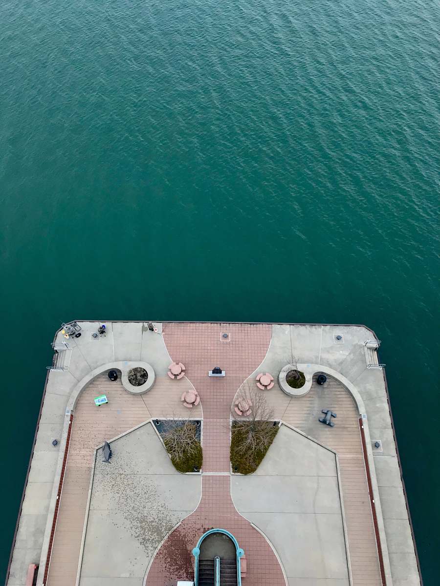 outdoors aerial view of deck on body of water water