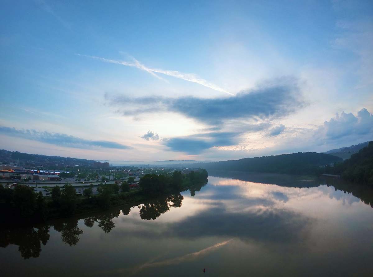 nature river and green trees sky