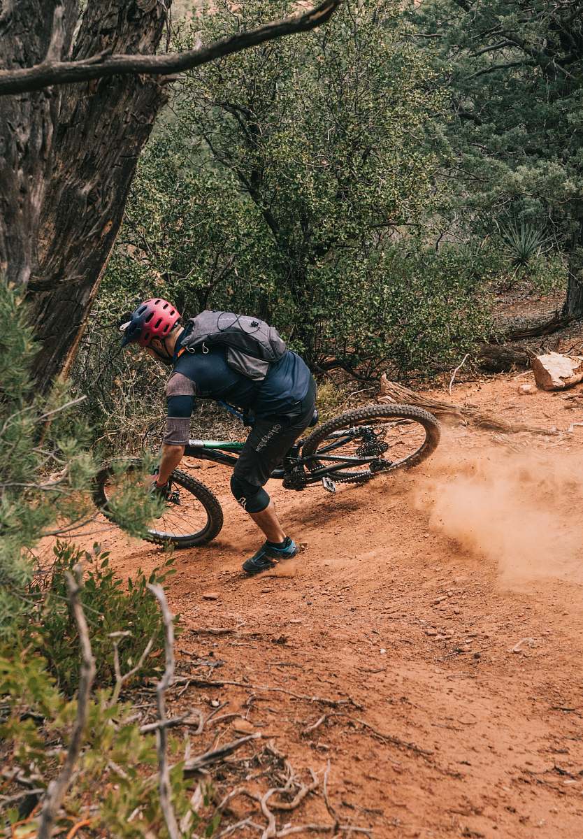 person man on bike on downhill trail human