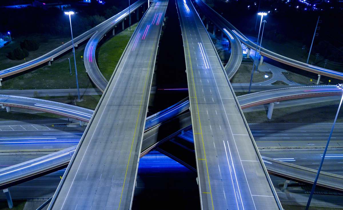 freeway aerial view of road in time lapse photography dallas