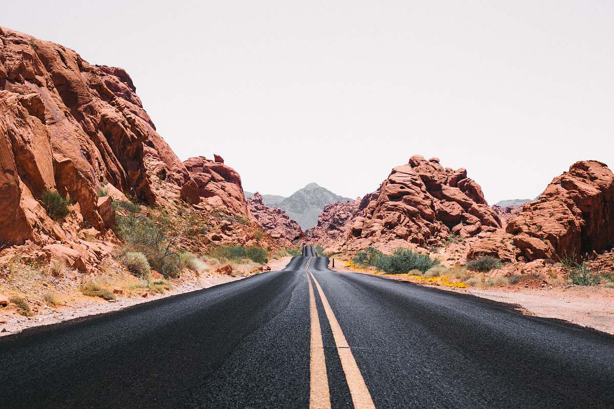 asphalt black road during day time valley of fire state park