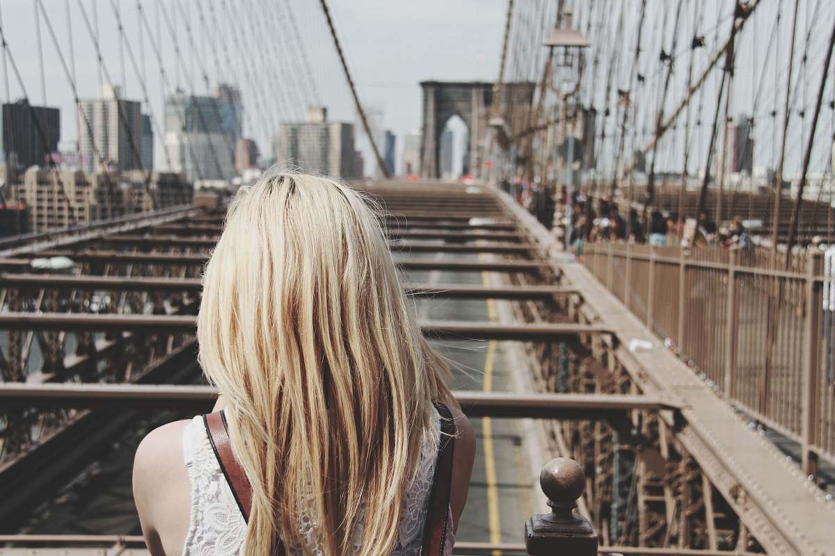 female woman on bridge blonde