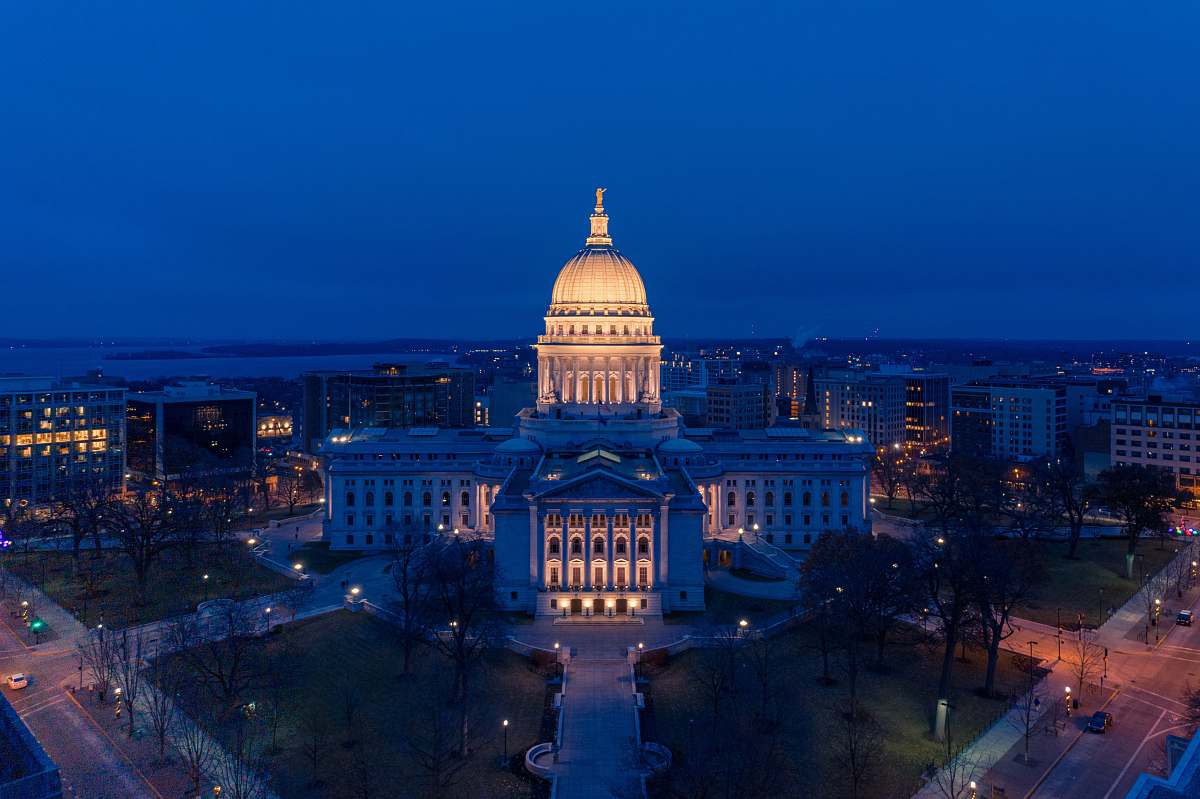 building aerial photography of US Capitol during nighttime dome