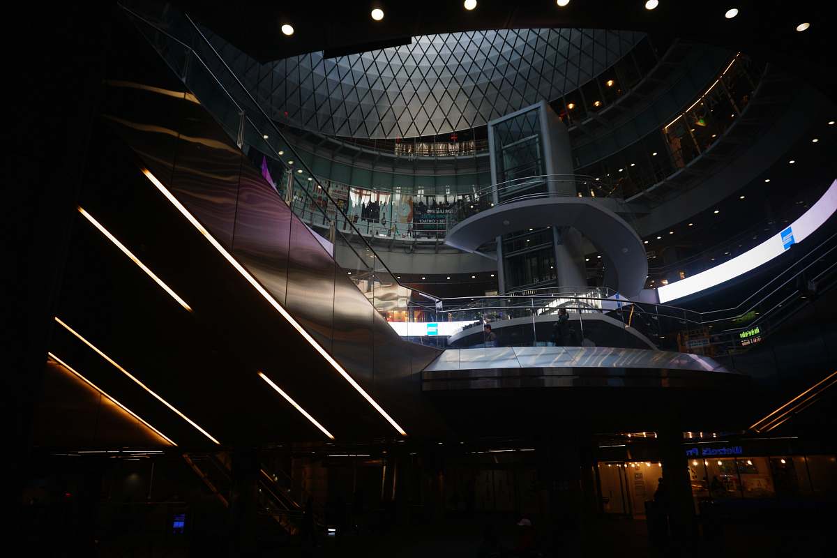 building architectural photo of black and white building interior planetarium