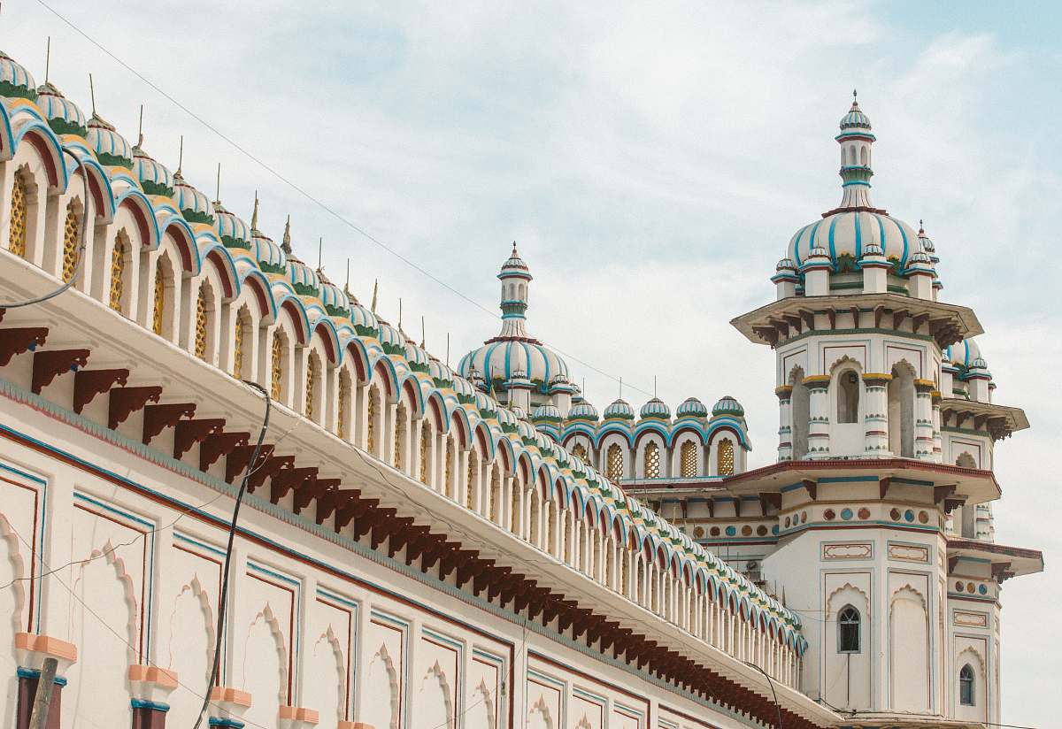 building beige and teal castle dome
