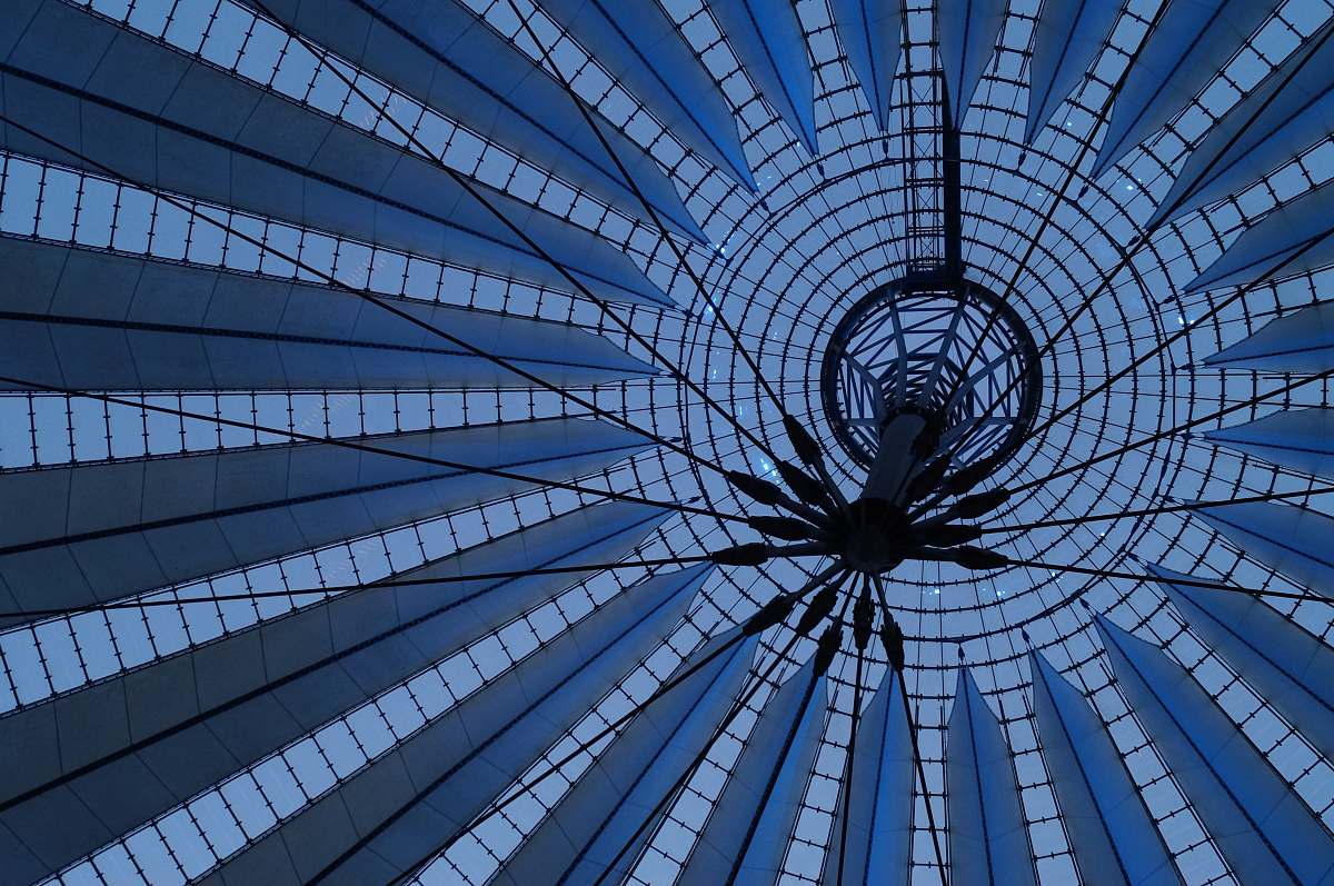 building blue glass ceiling window
