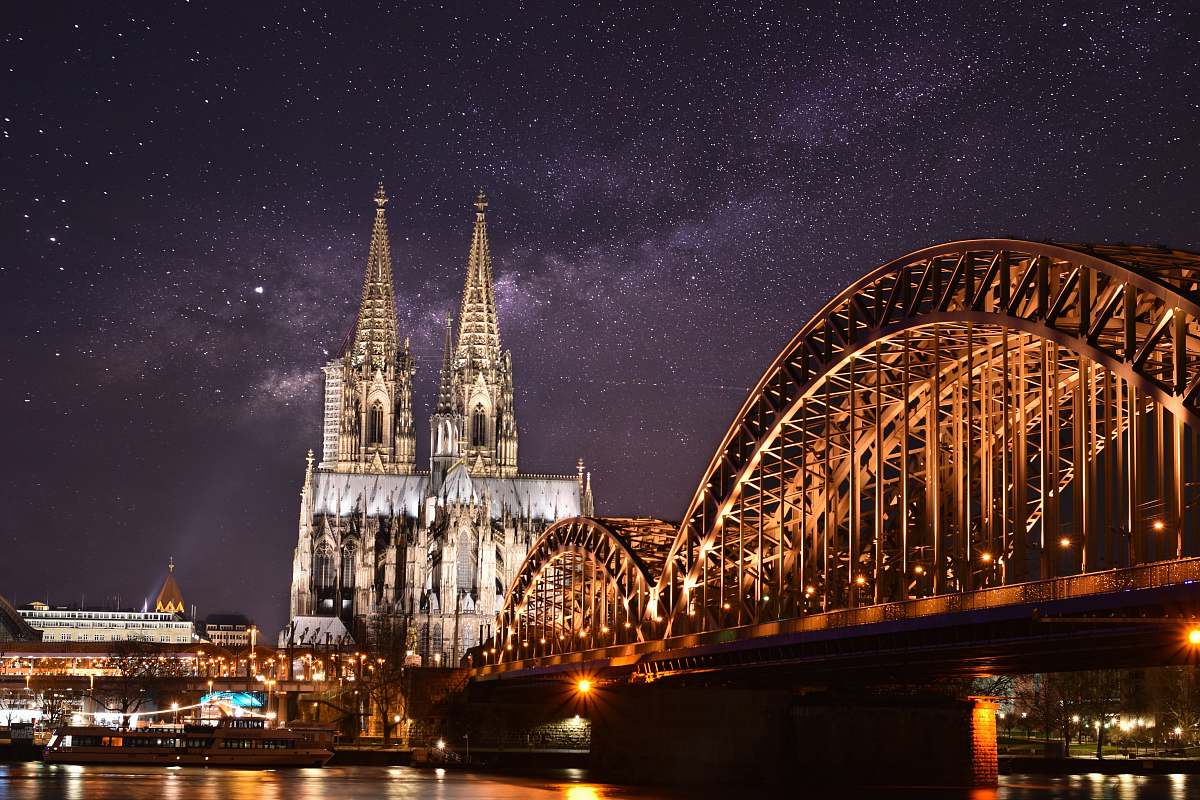 building bridge near buildings cologne