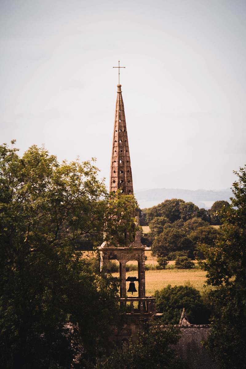 building brown tower surrounded by trees tower