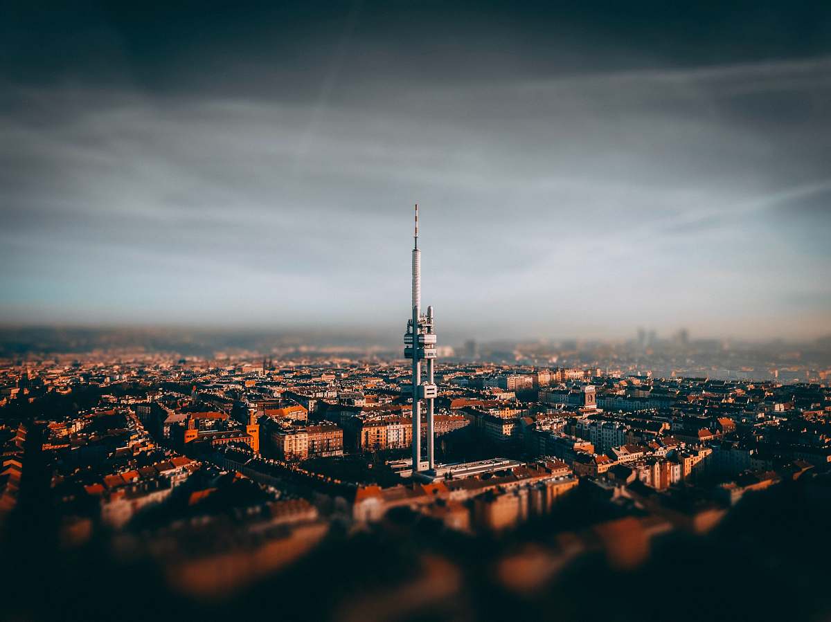 building city with high-rise buildings under gray skies landscape