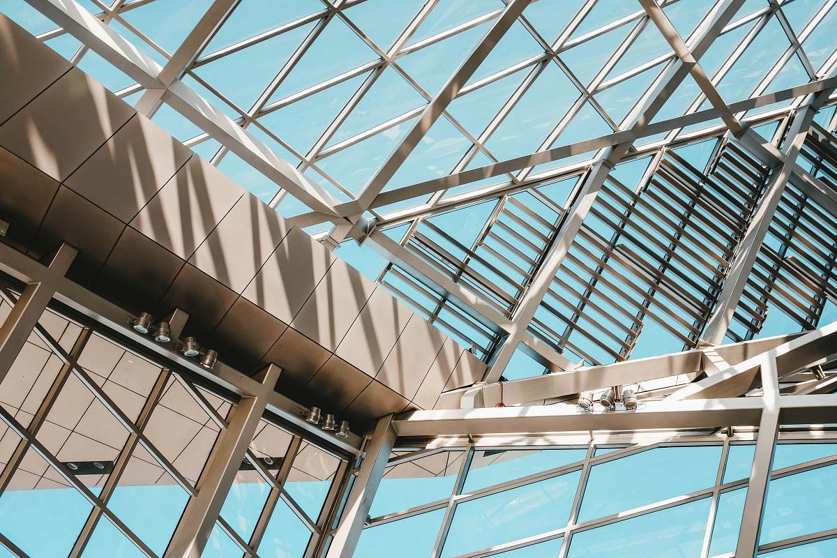 building gray metal and glass ceiling window