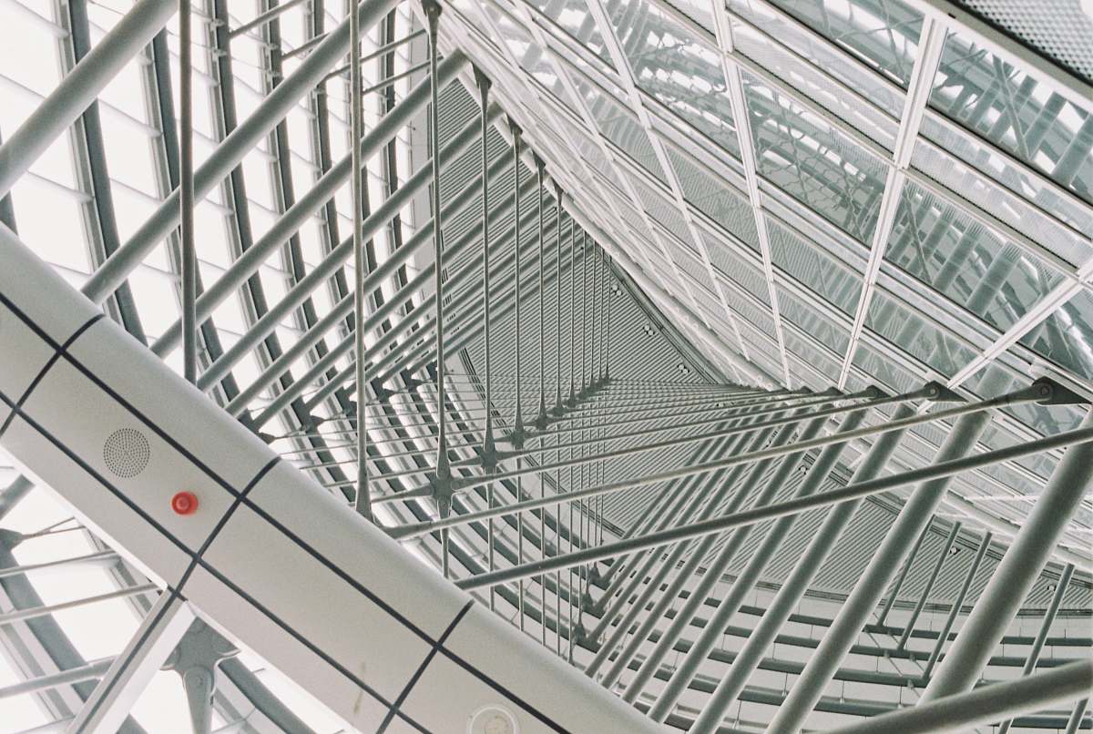 building gray metal framed glass rack grey