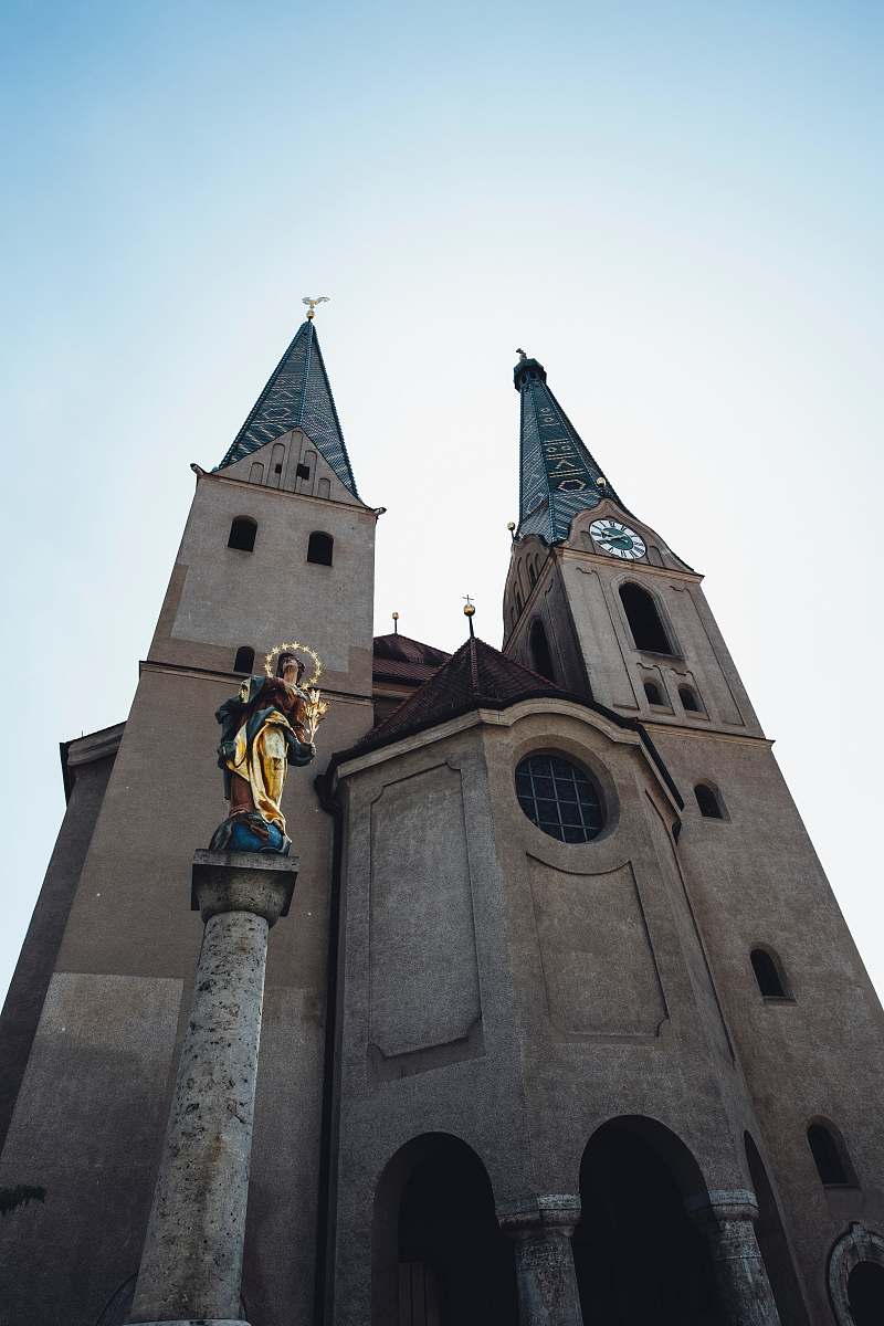 building gray painted cathedral tower