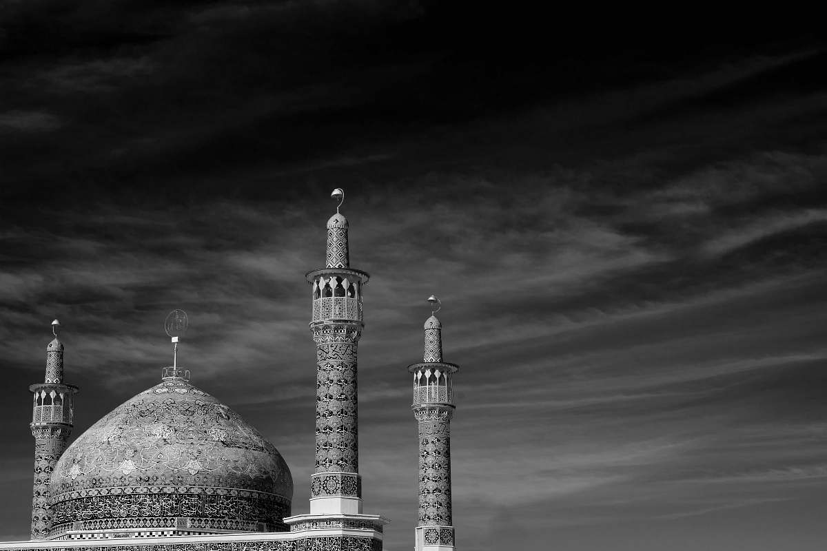 building grayscale photography of dome mosque black-and-white