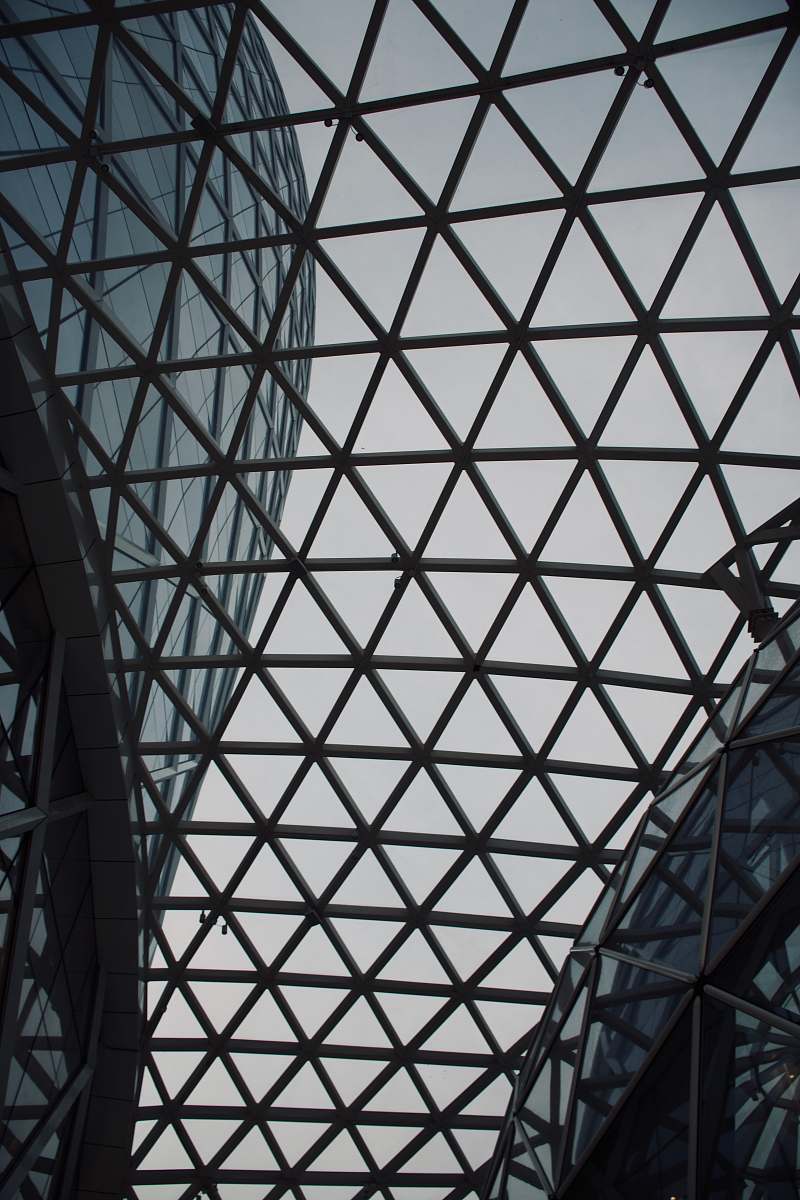building grey metal frame window