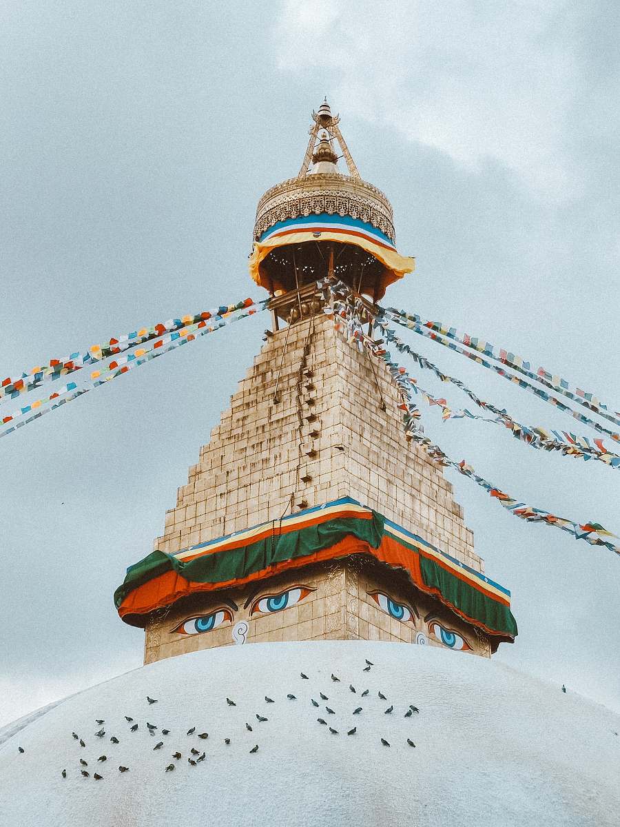 building high-rise tower with buntings temple