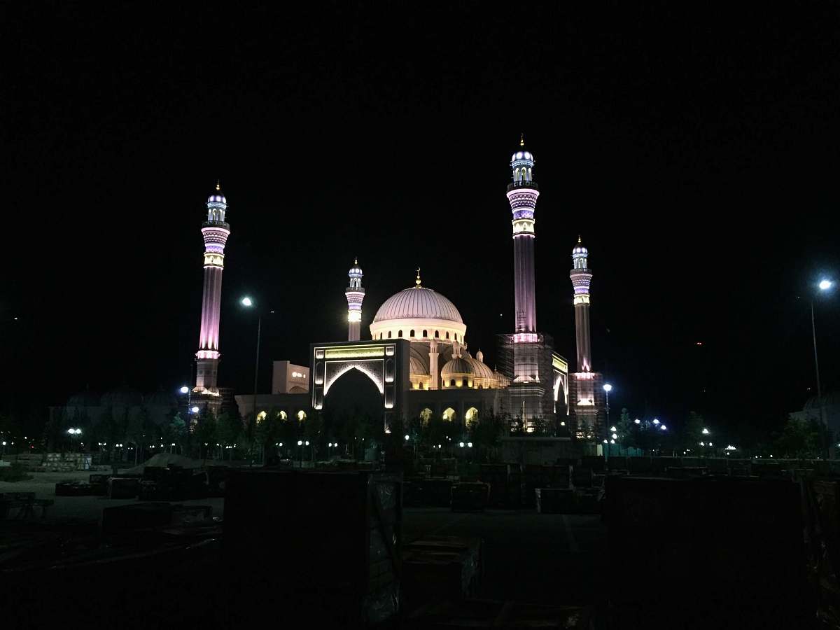 dome lighted mosque at night building