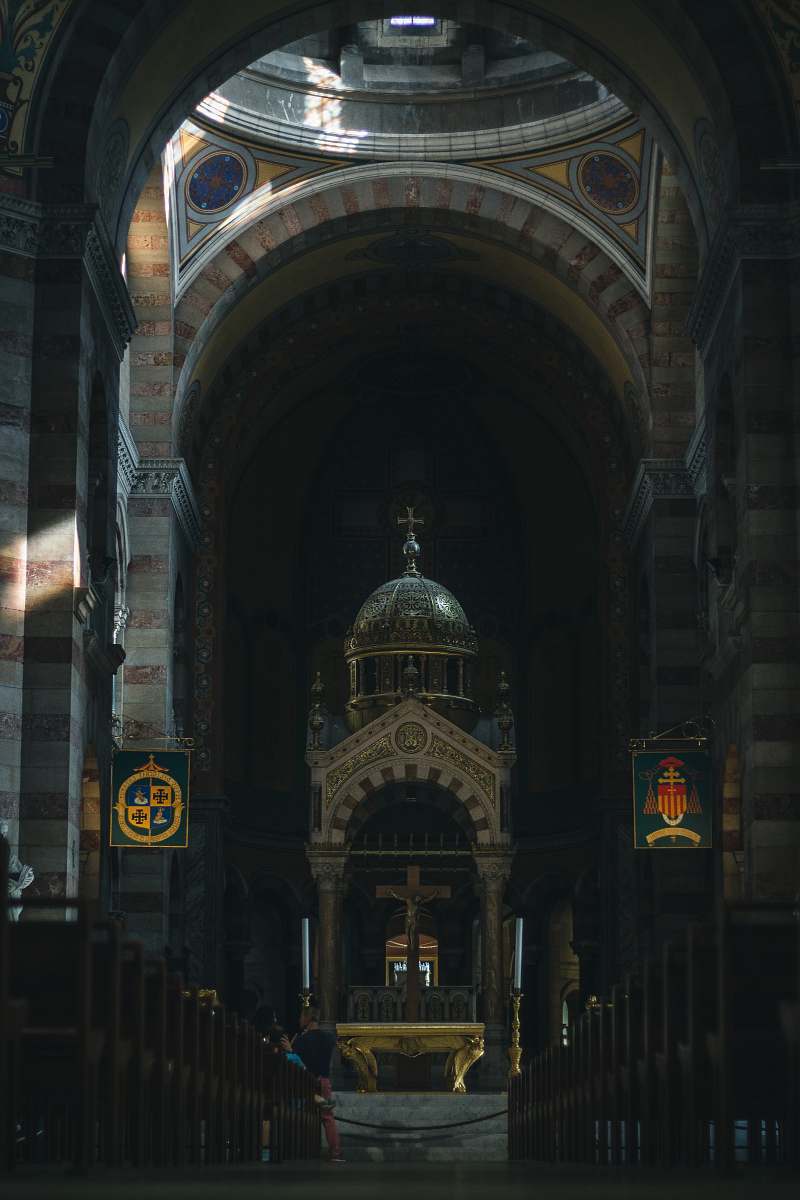 building low-angle photography of cathedral interior dome