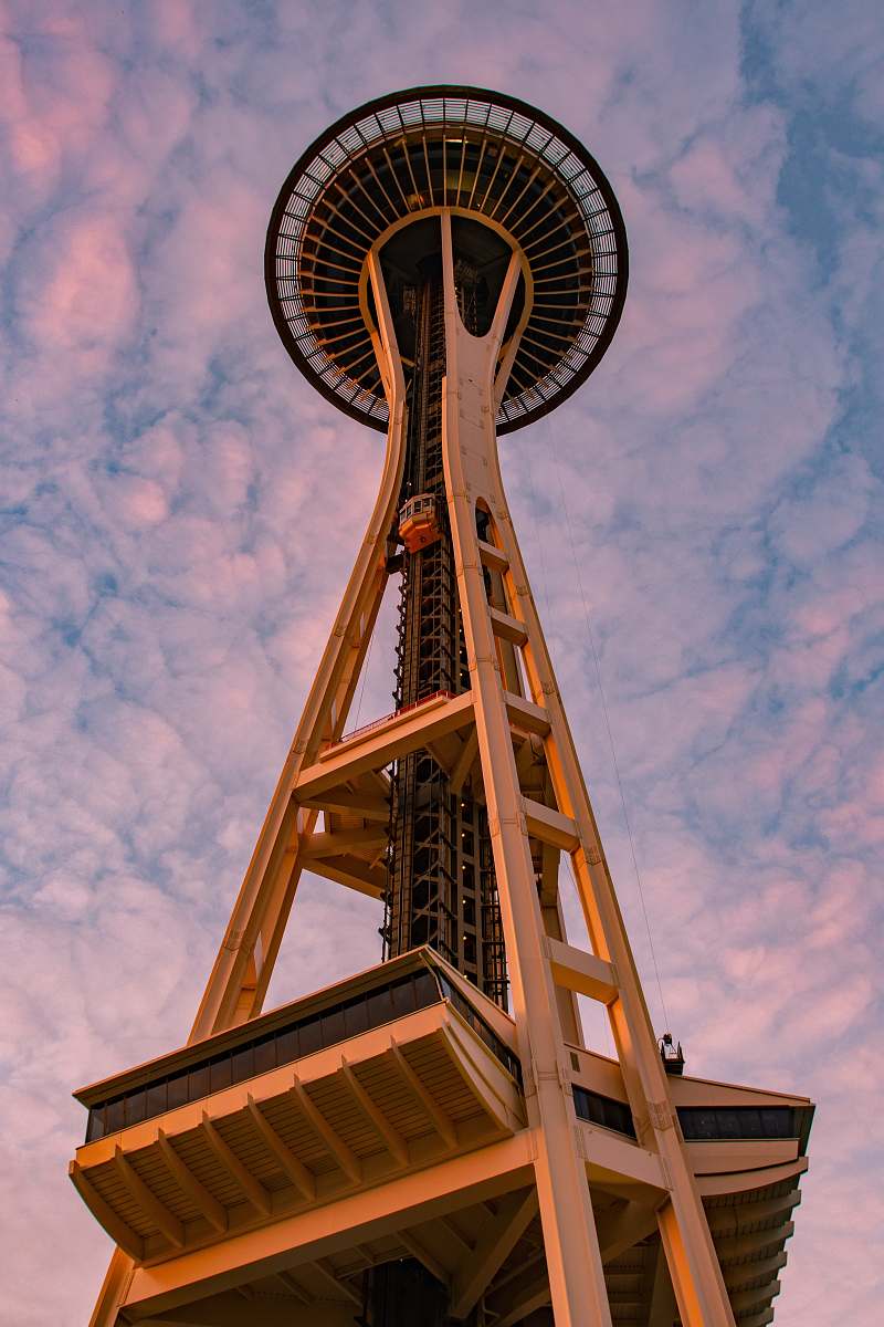 building low angle photography of Space Needle tower