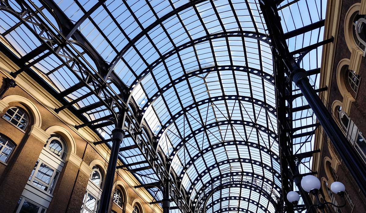 building low angle view of see through ceiling window