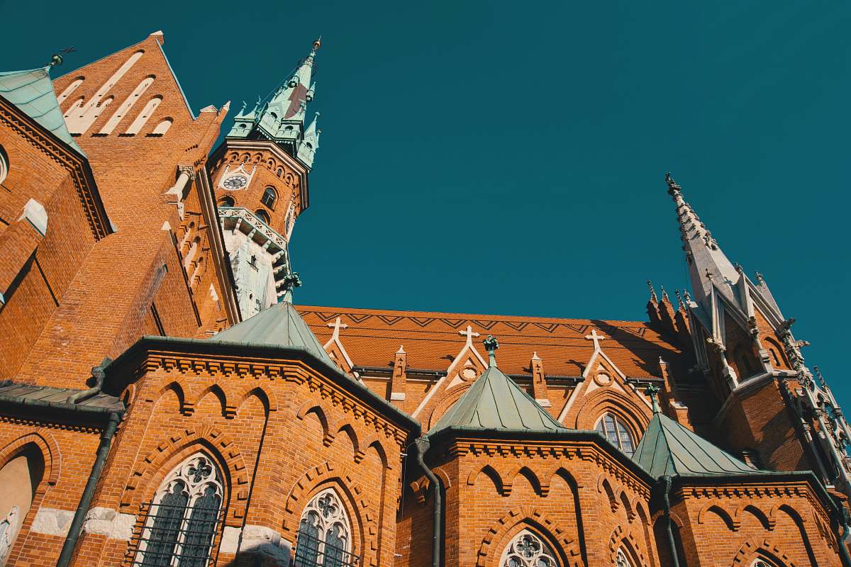 building orange and gray church tower