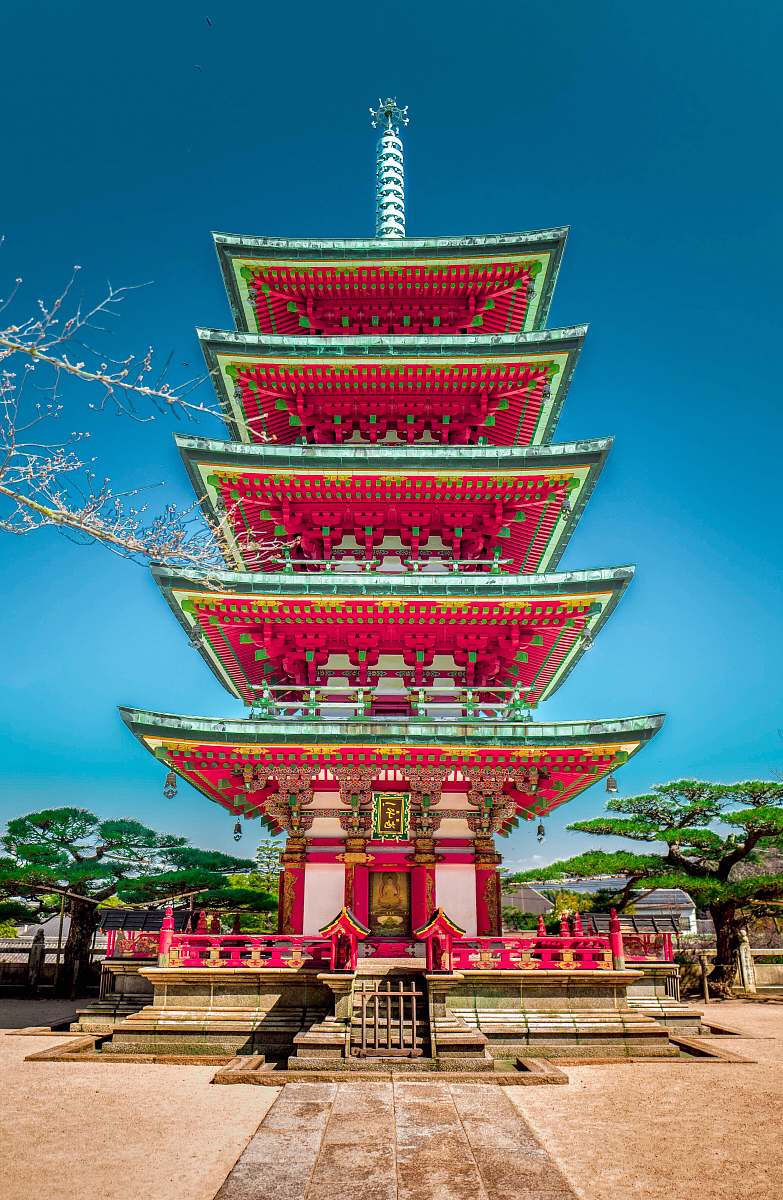 building red and green pagoda temple temple