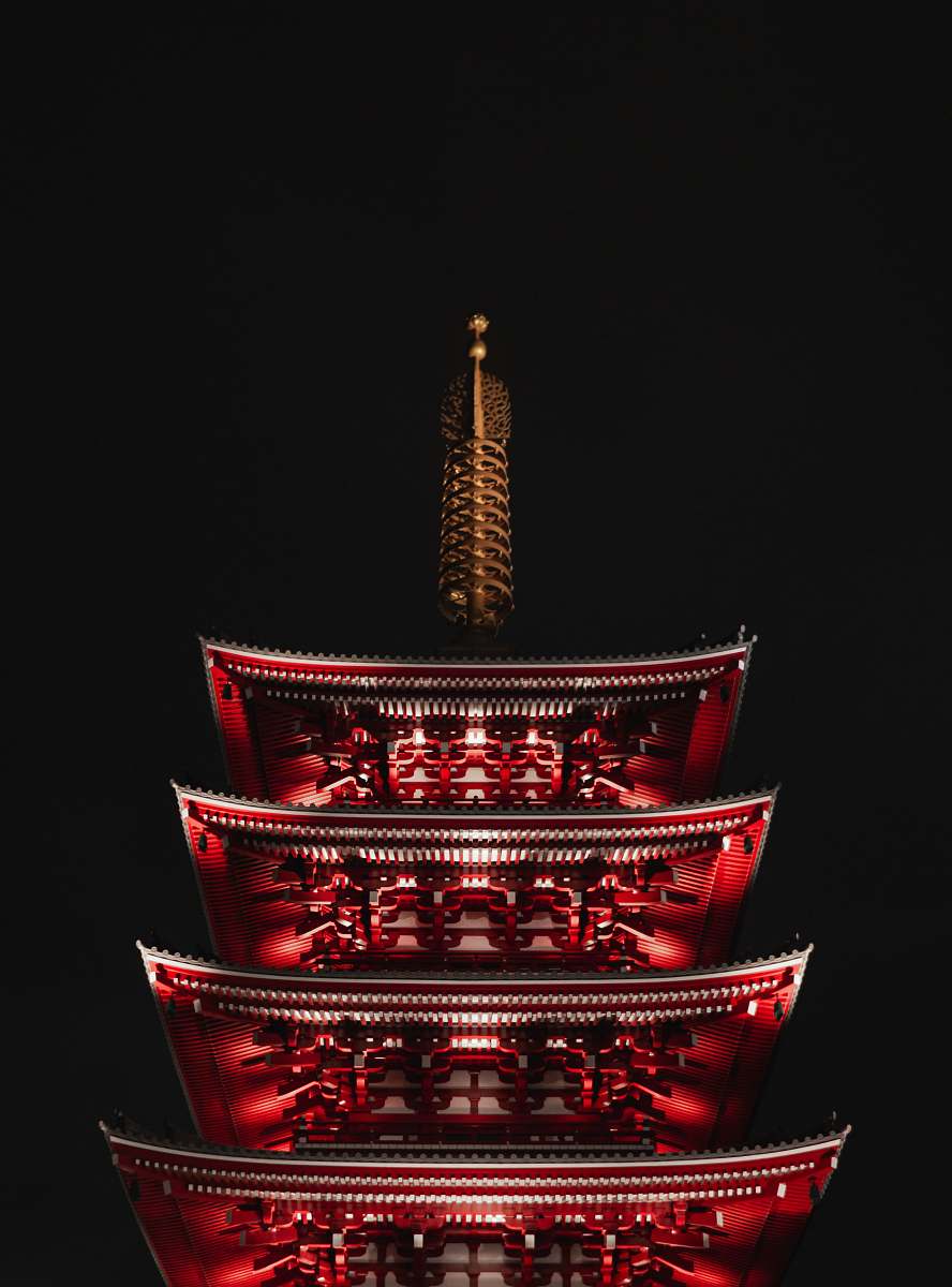 building red wooden temple pagoda