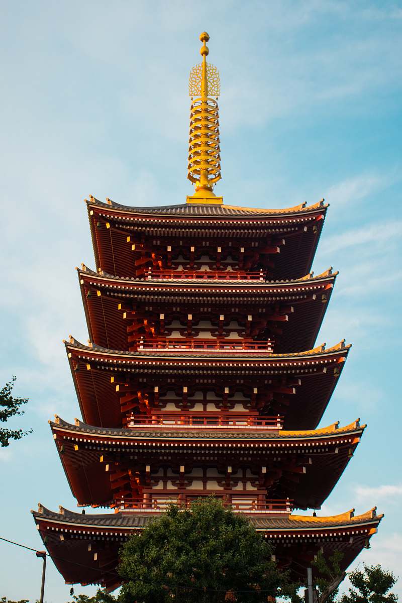 shrine Sensō-ji Temple in Tokyo, Japan under blue and white skies during daytime temple