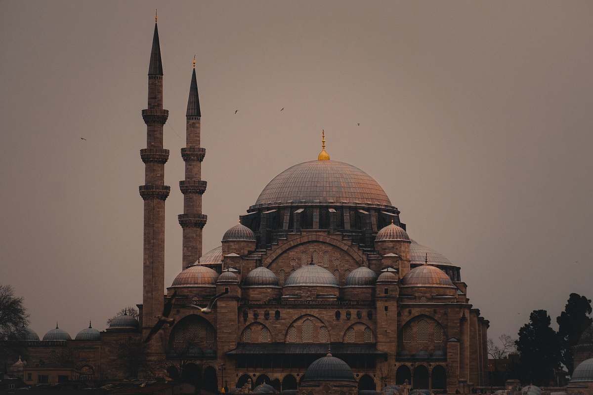 building Sultan Ahmed Mosque under gray skies dome