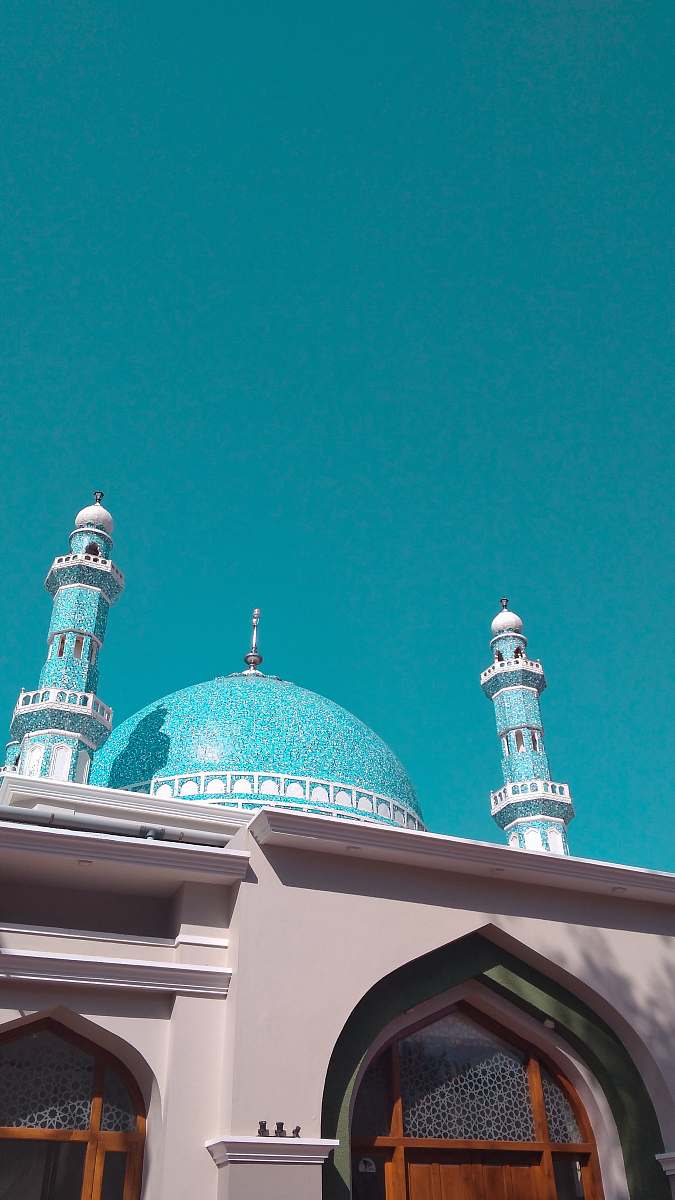building teal and white mosque dome