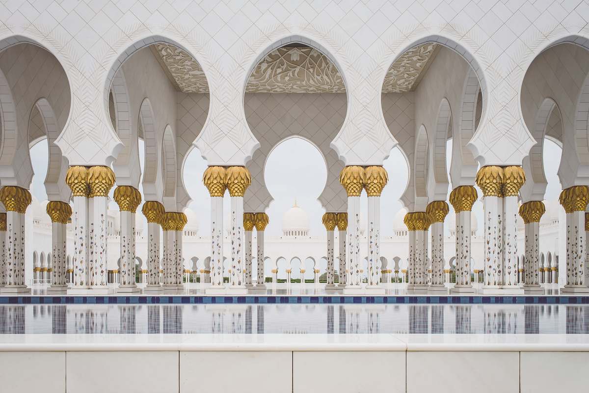 mosque temple with pool arch