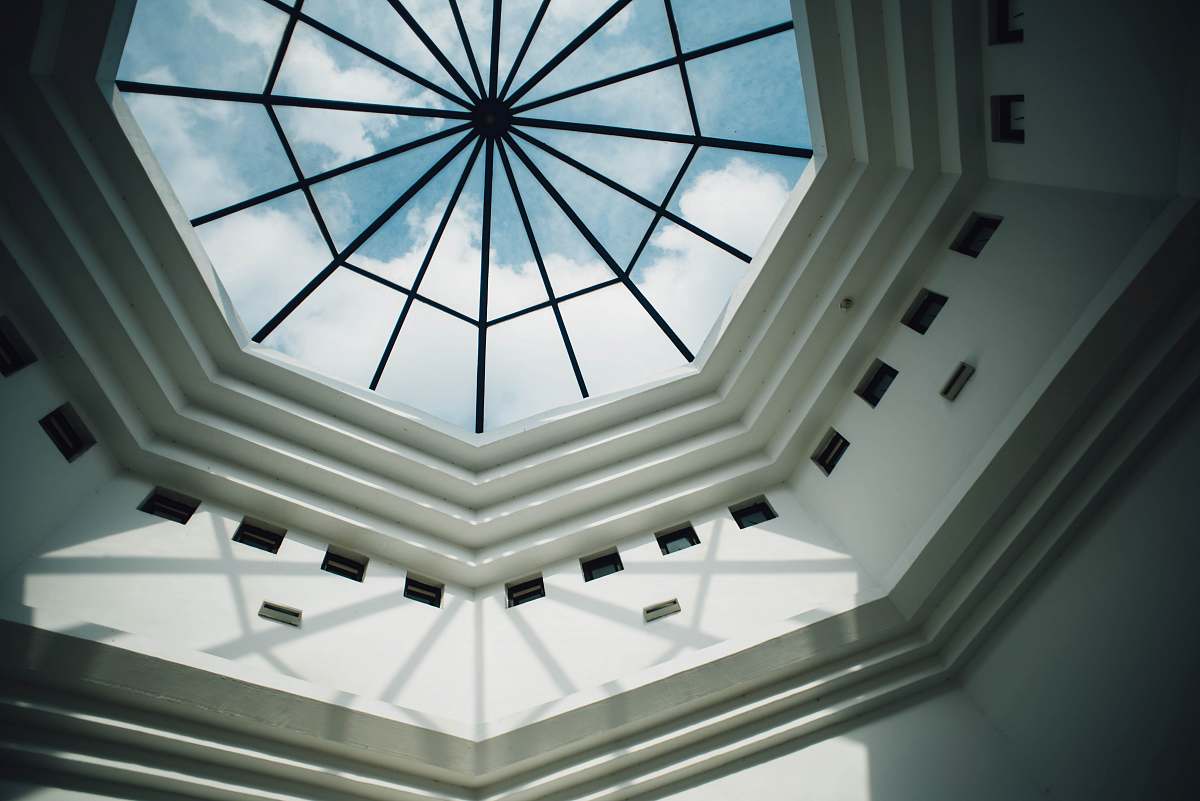 skylight top view of building with glass panel window