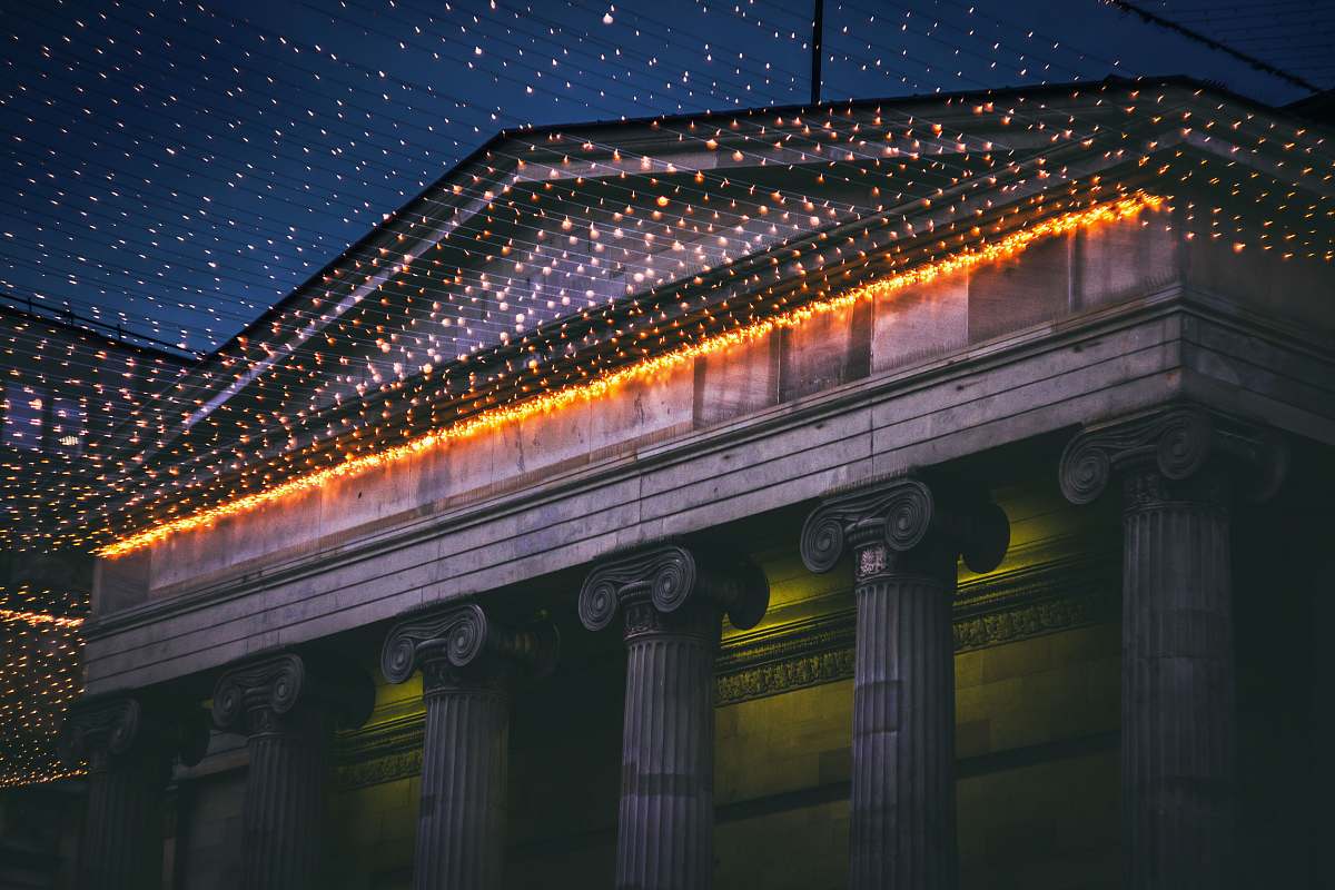 building turned-on string lights in front of building glasgow