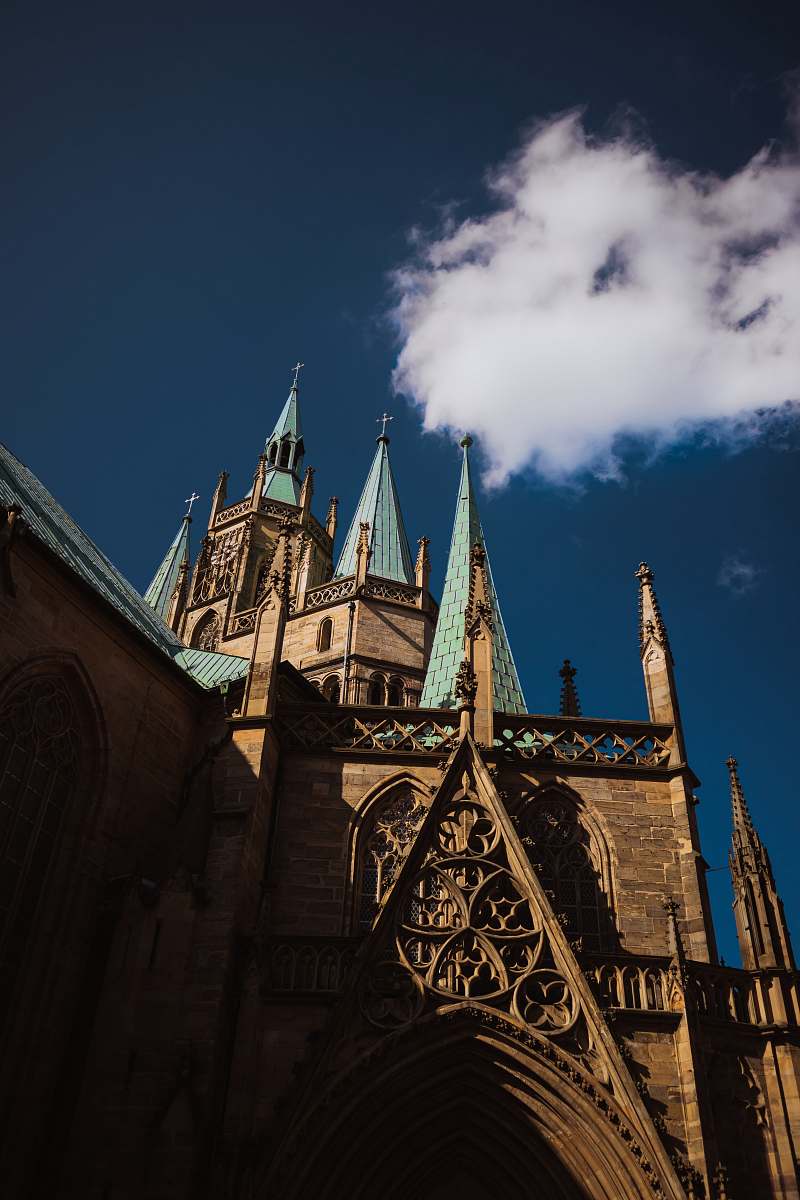 building view of church spires spire
