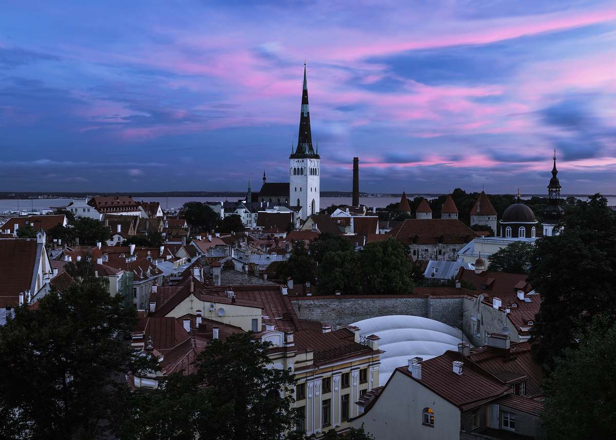 building view of city during golden hour spire