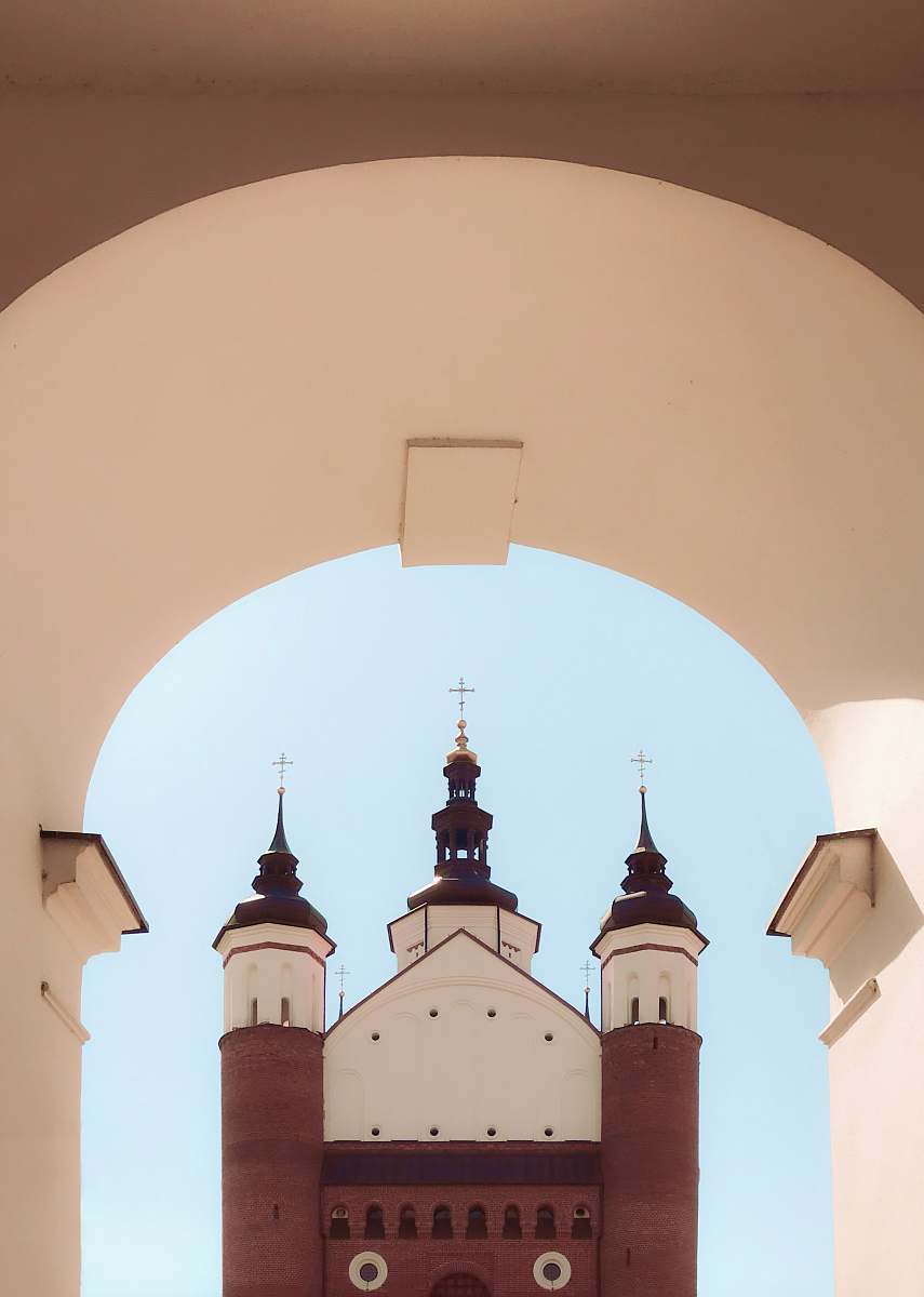 building white and brown church dome