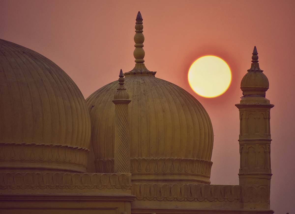 building white dome building and full moon dome