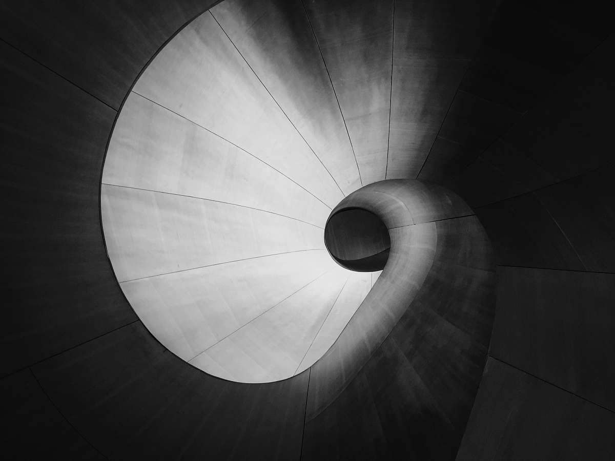 grey spiral gray steel tunnel downtown