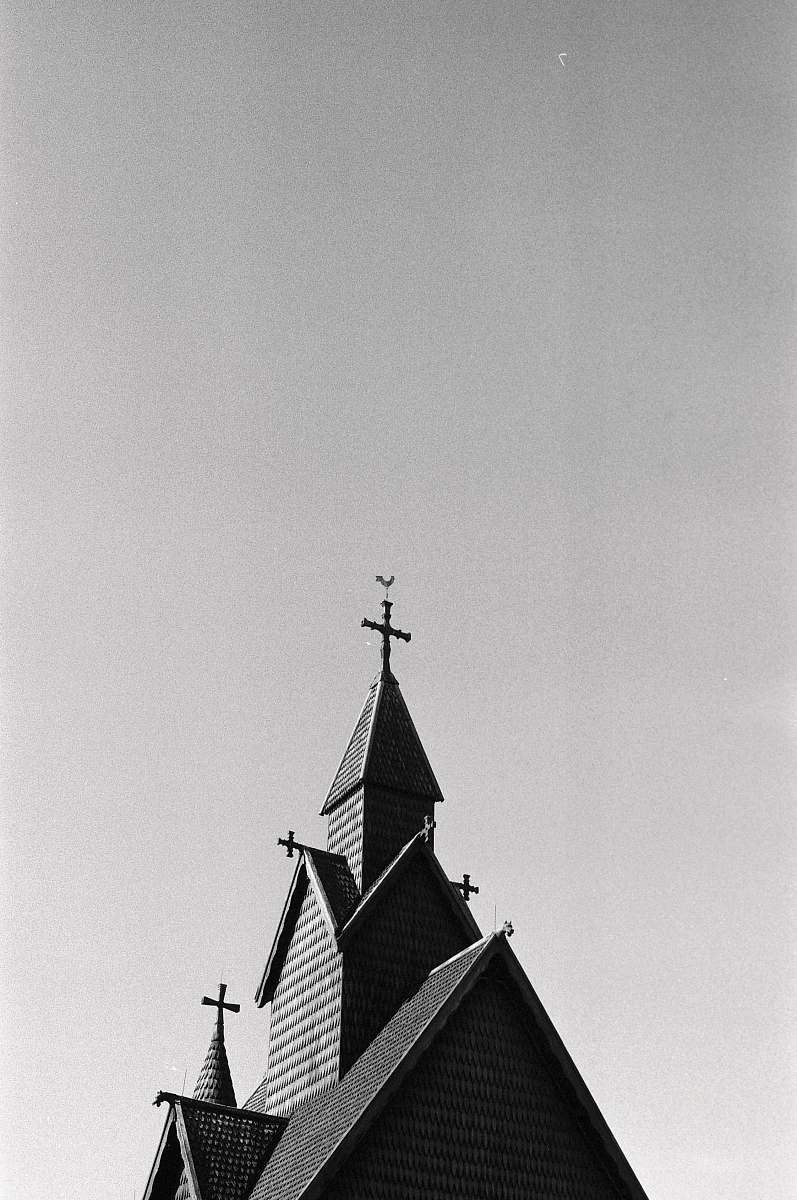 black-and-white grayscale photography of church tower