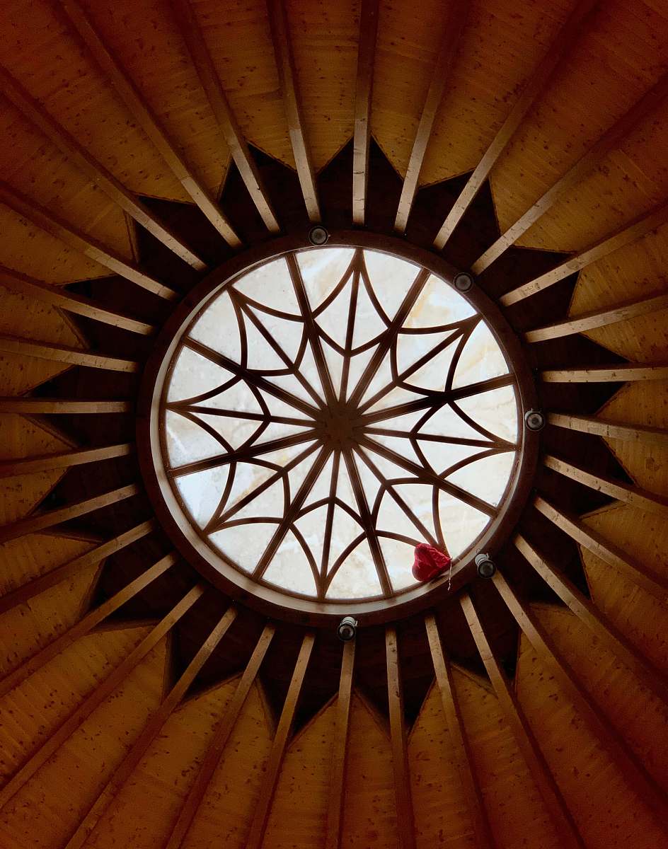 architecture round brown and black roof window