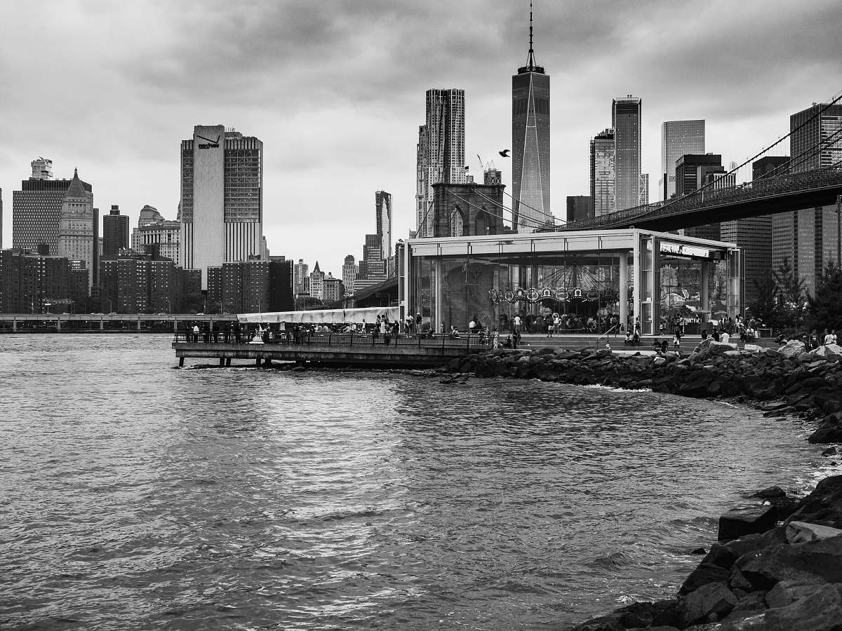 nature grayscale photo of city seaside coast