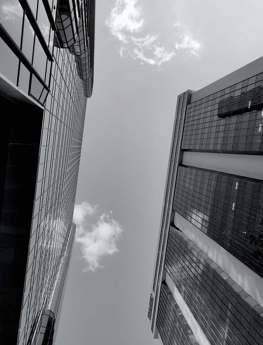 building grayscape photo of buildings during daytime office building