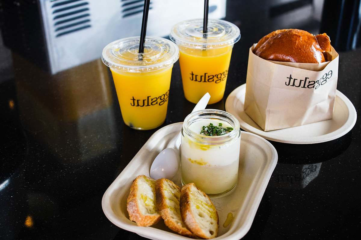 food two clear plastic cups filled with yellow liquid los angeles