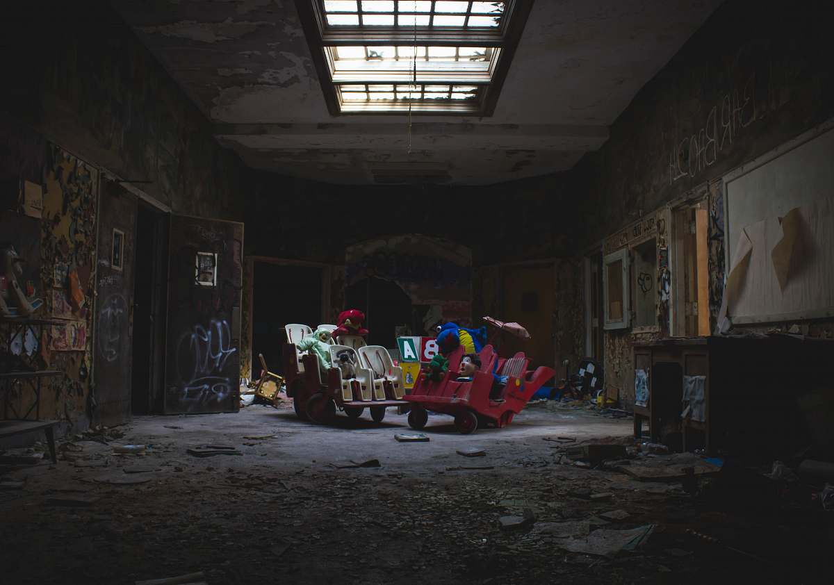 architecture A children's playroom in the abandoned building of the Rockland Psychiatric Center. skylight